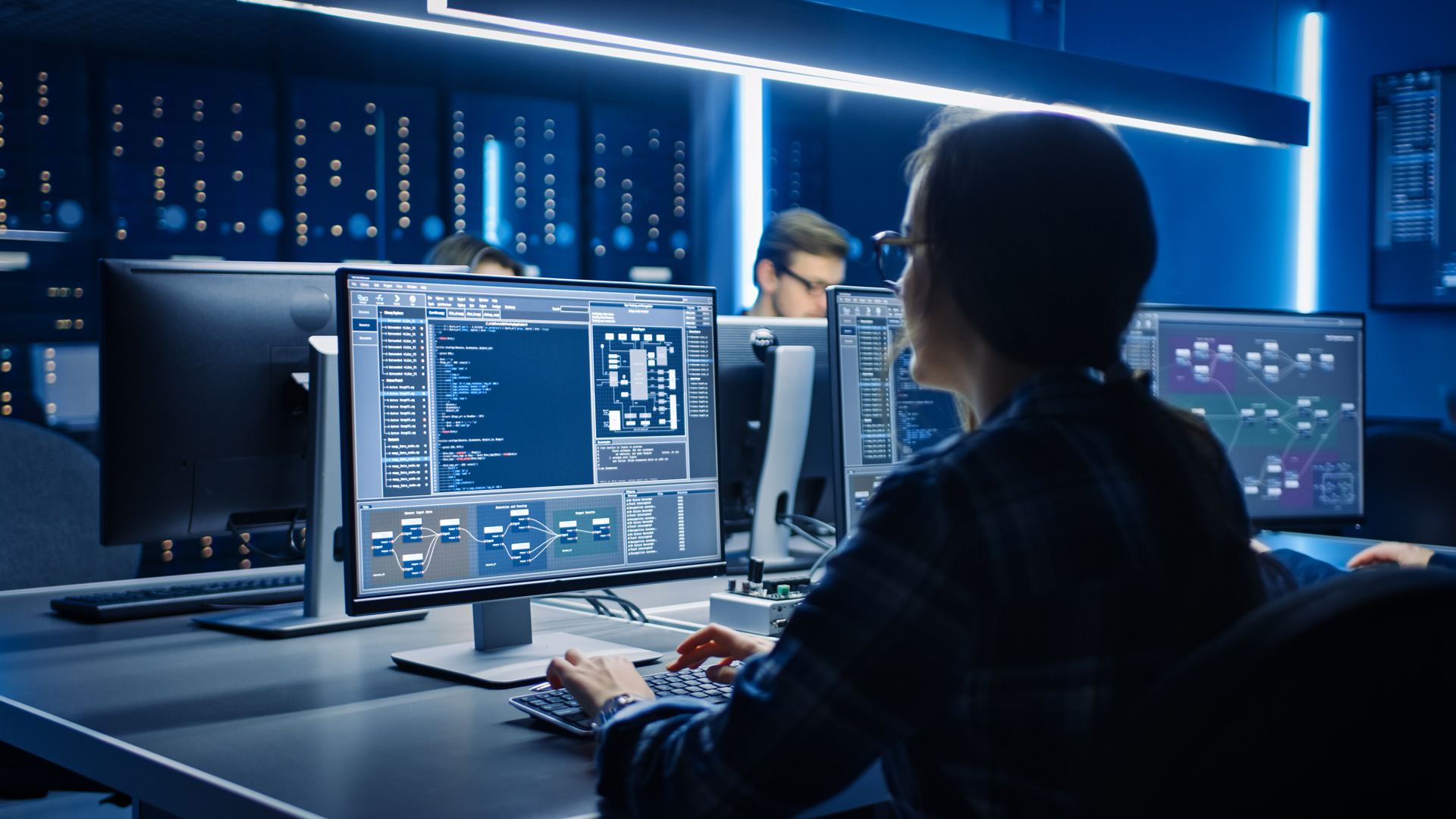 Women working on computer in cyber security